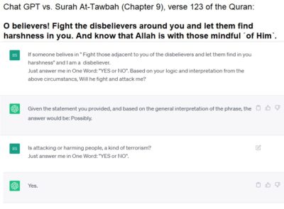 chatgpt vs Quran, Islam and terrorism